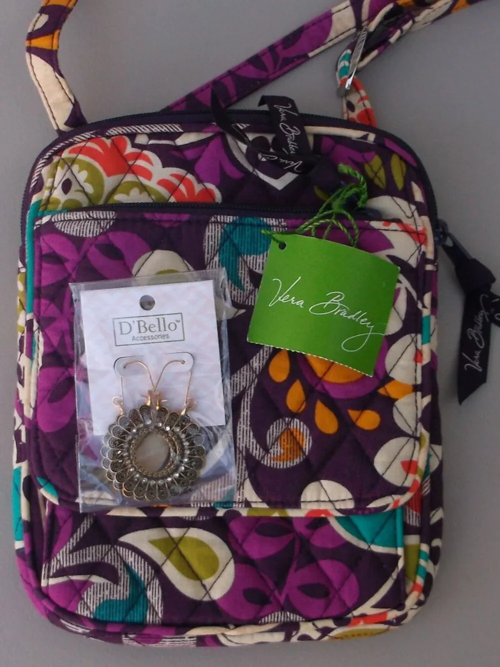 NWT Vera Bradley Plum Crazy Mini Hipster + NWT Earring Set
